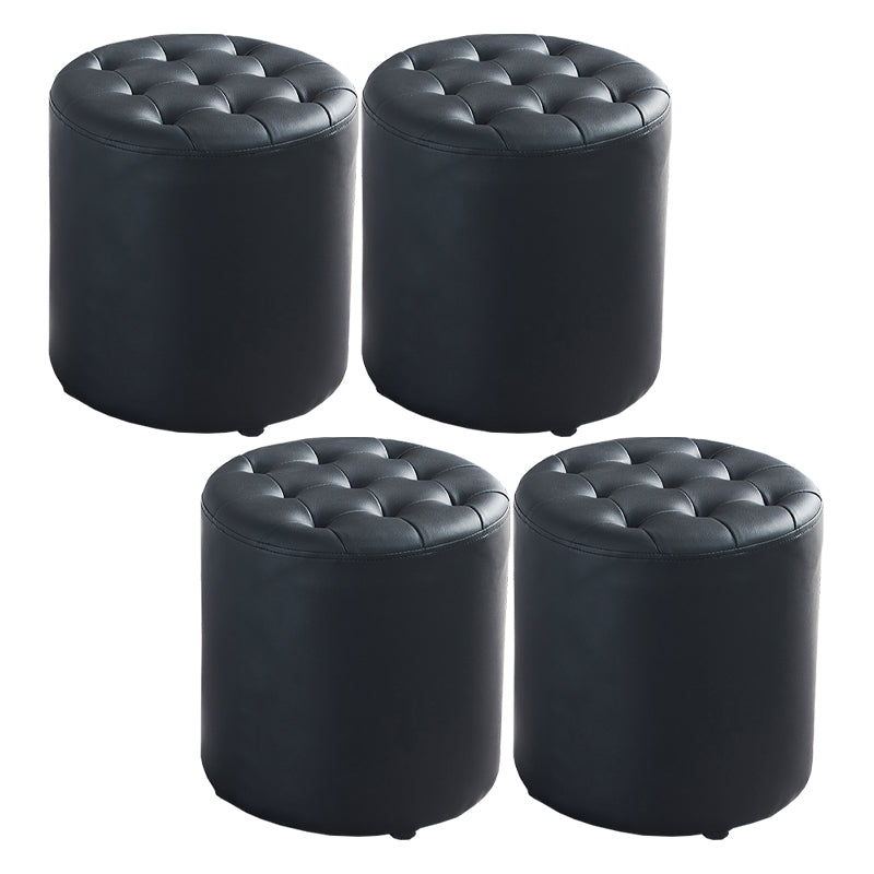 Modern Water Resistant Pouf Circular White Faux Leather Ottoman