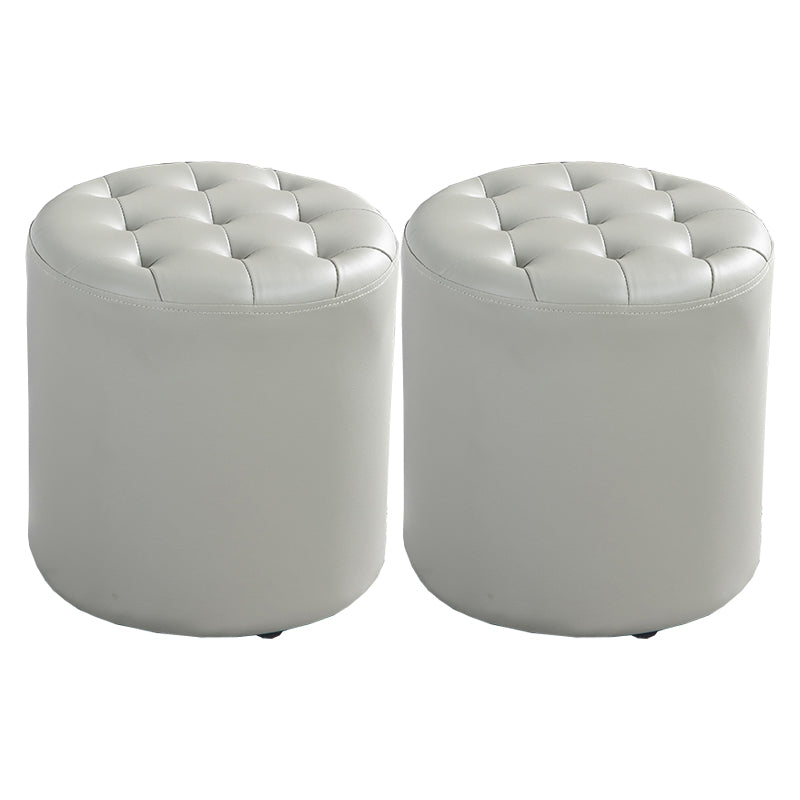 Modern Water Resistant Pouf Circular White Faux Leather Ottoman