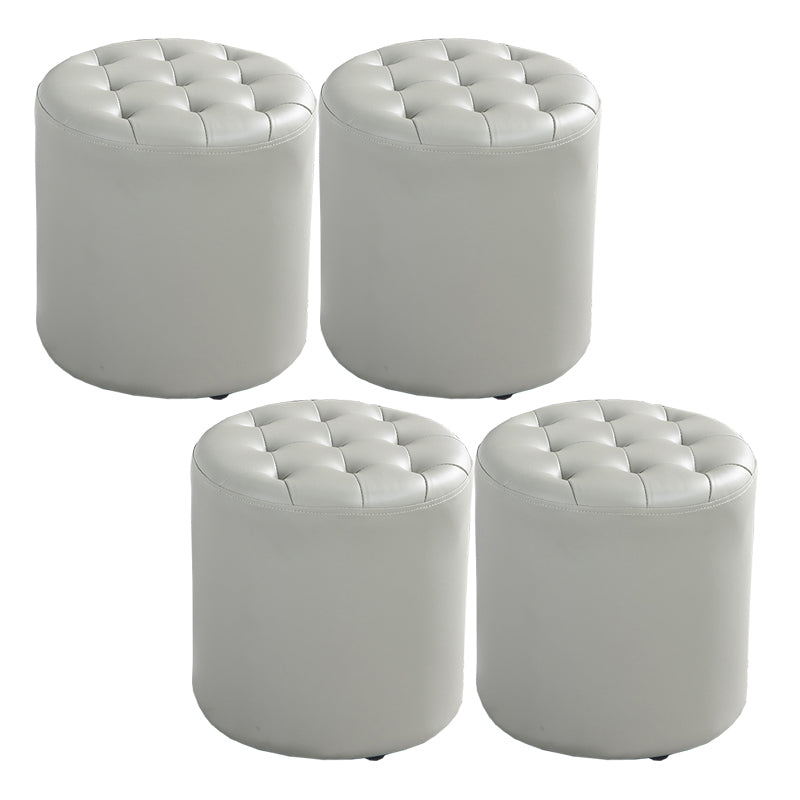 Modern Water Resistant Pouf Circular White Faux Leather Ottoman