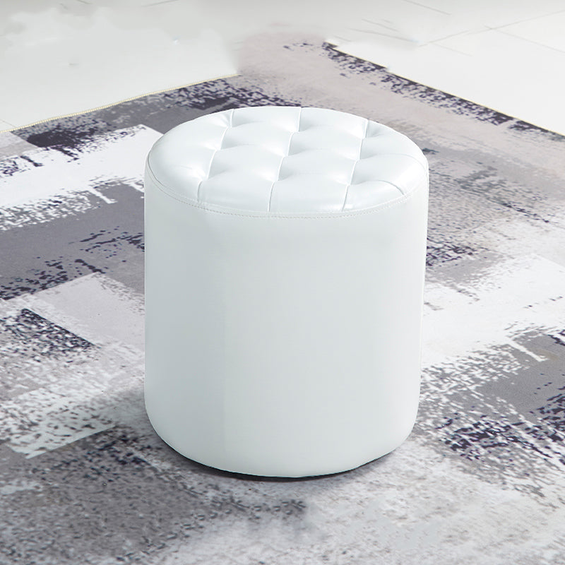 Modern Water Resistant Pouf Circular White Faux Leather Ottoman