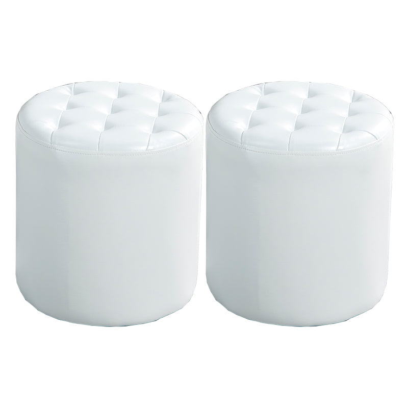 Modern Water Resistant Pouf Circular White Faux Leather Ottoman