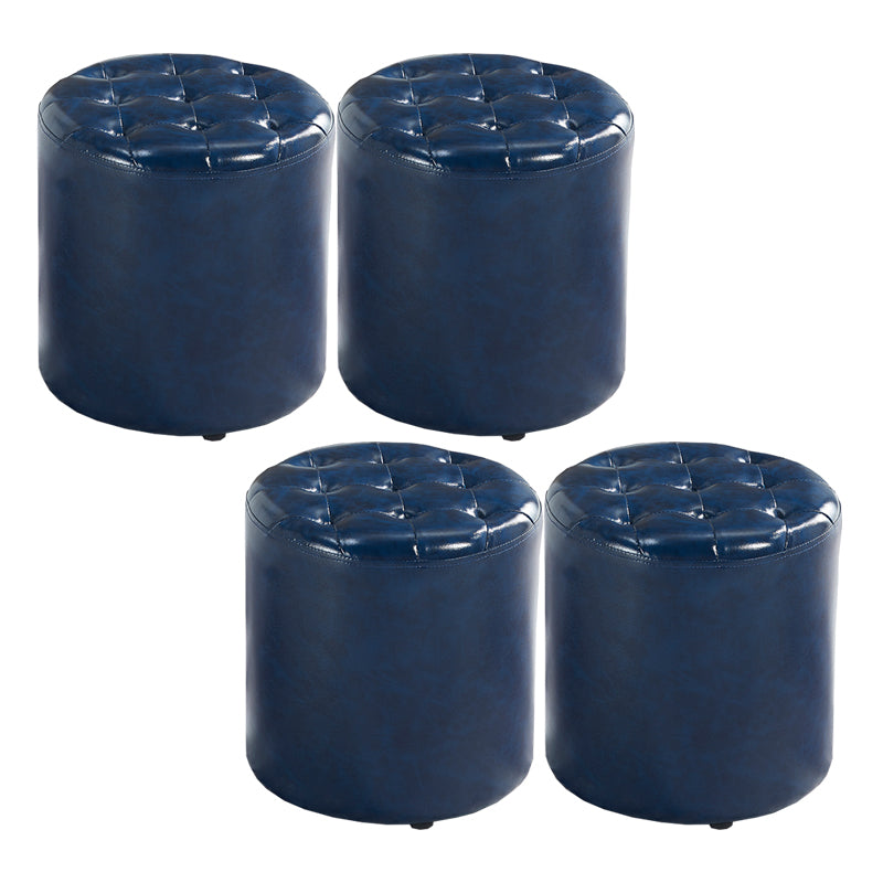 Modern Water Resistant Pouf Circular White Faux Leather Ottoman