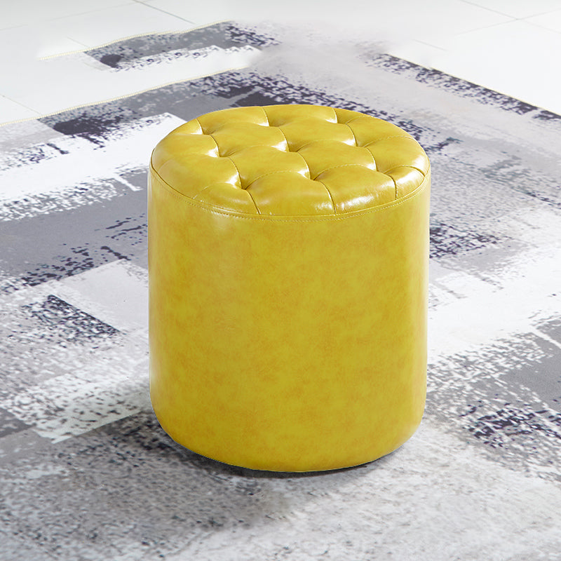 Modern Water Resistant Pouf Circular White Faux Leather Ottoman