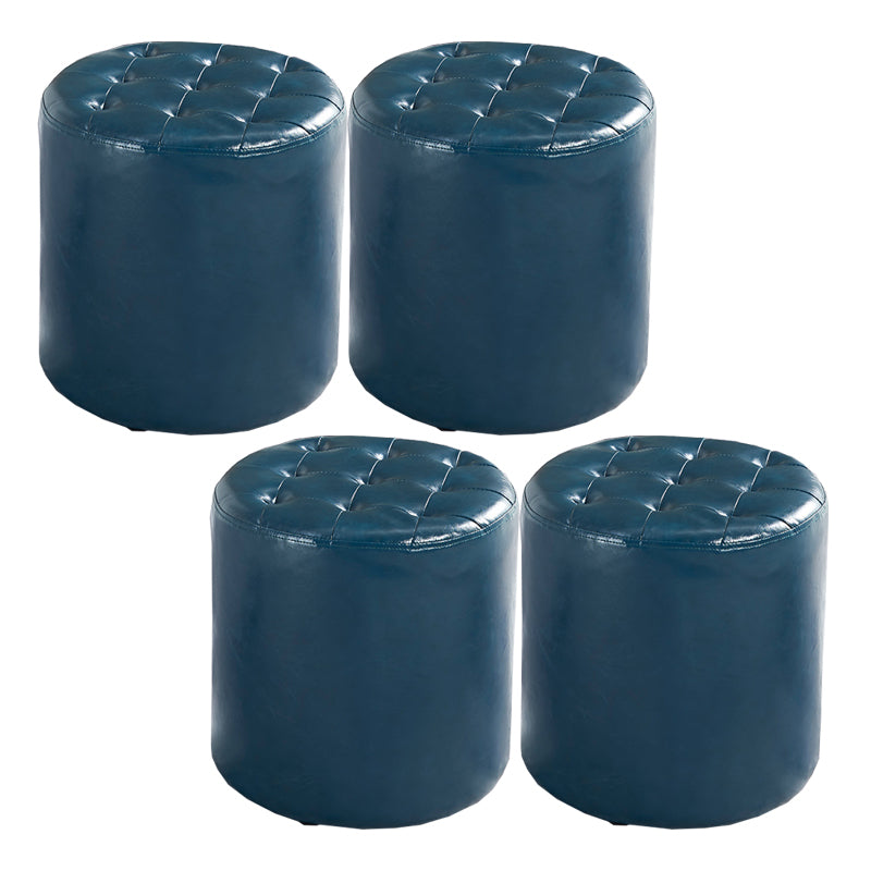 Modern Water Resistant Pouf Circular White Faux Leather Ottoman