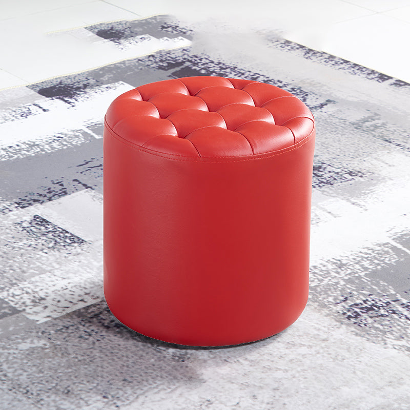 Modern Water Resistant Pouf Circular White Faux Leather Ottoman