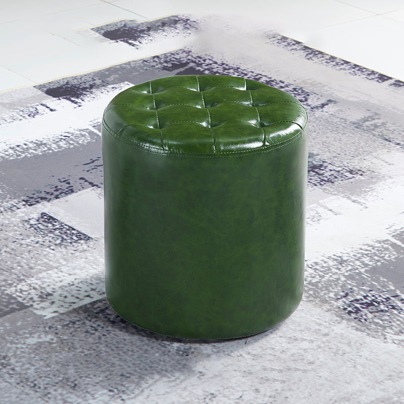 Modern Water Resistant Pouf Circular White Faux Leather Ottoman