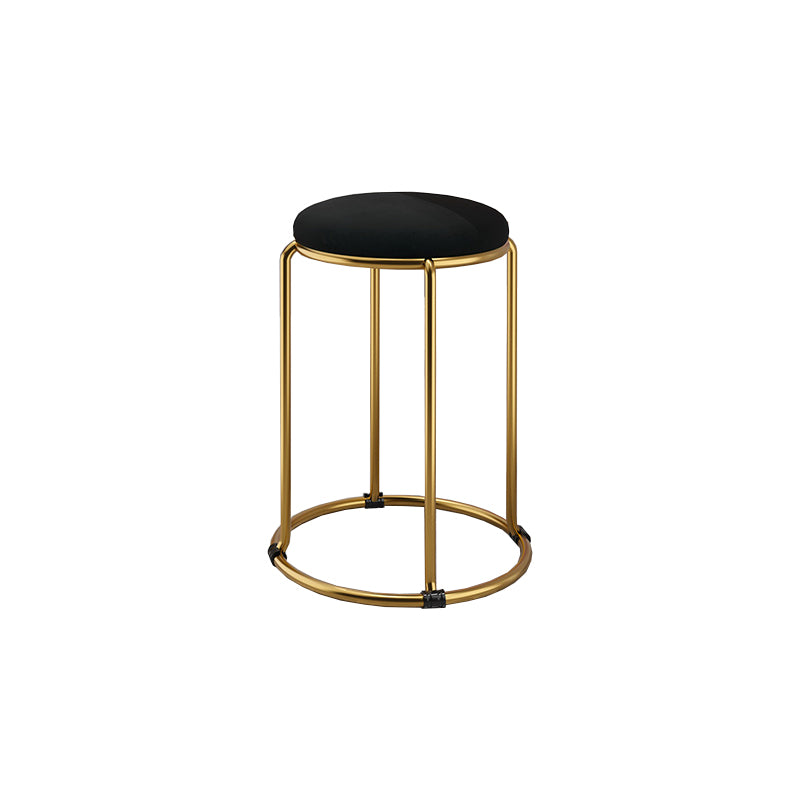 Contemporary Ottoman Fabric Upholstered Metal Frame Round Ottoman
