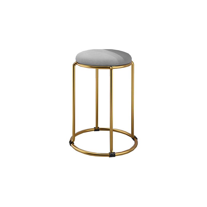 Contemporary Ottoman Fabric Upholstered Metal Frame Round Ottoman