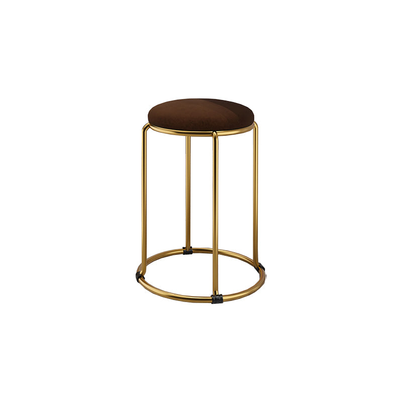 Contemporary Ottoman Fabric Upholstered Metal Frame Round Ottoman