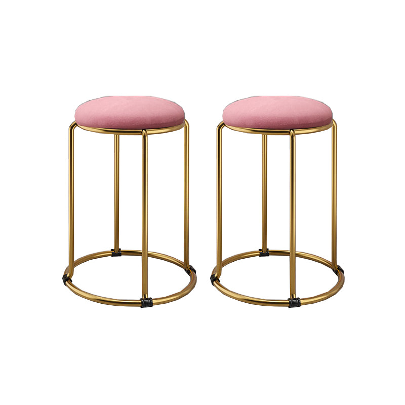 Contemporary Ottoman Fabric Upholstered Metal Frame Round Ottoman