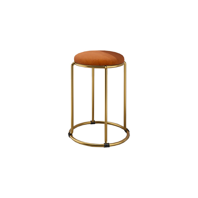 Contemporary Ottoman Fabric Upholstered Metal Frame Round Ottoman