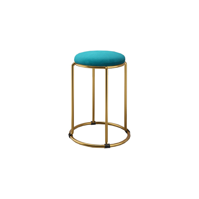 Contemporary Ottoman Fabric Upholstered Metal Frame Round Ottoman