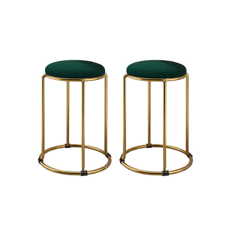 Contemporary Ottoman Fabric Upholstered Metal Frame Round Ottoman