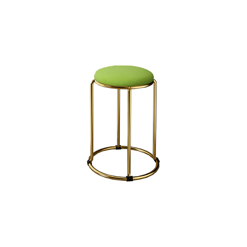 Contemporary Ottoman Fabric Upholstered Metal Frame Round Ottoman