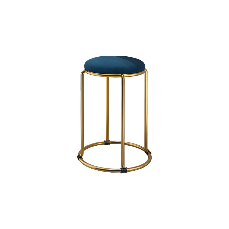 Contemporary Ottoman Fabric Upholstered Metal Frame Round Ottoman