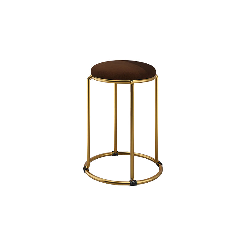 Contemporary Ottoman Fabric Upholstered Metal Frame Round Ottoman