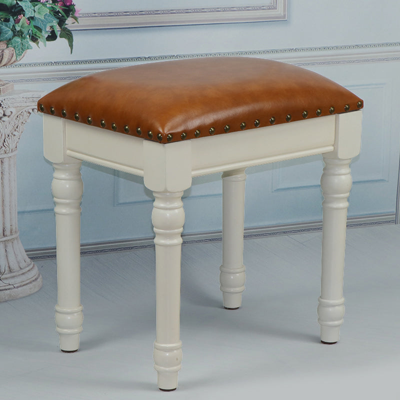 French Country Ottoman Rectangle Standard with Nailhead Trim Faux Leather Solid Ottoman