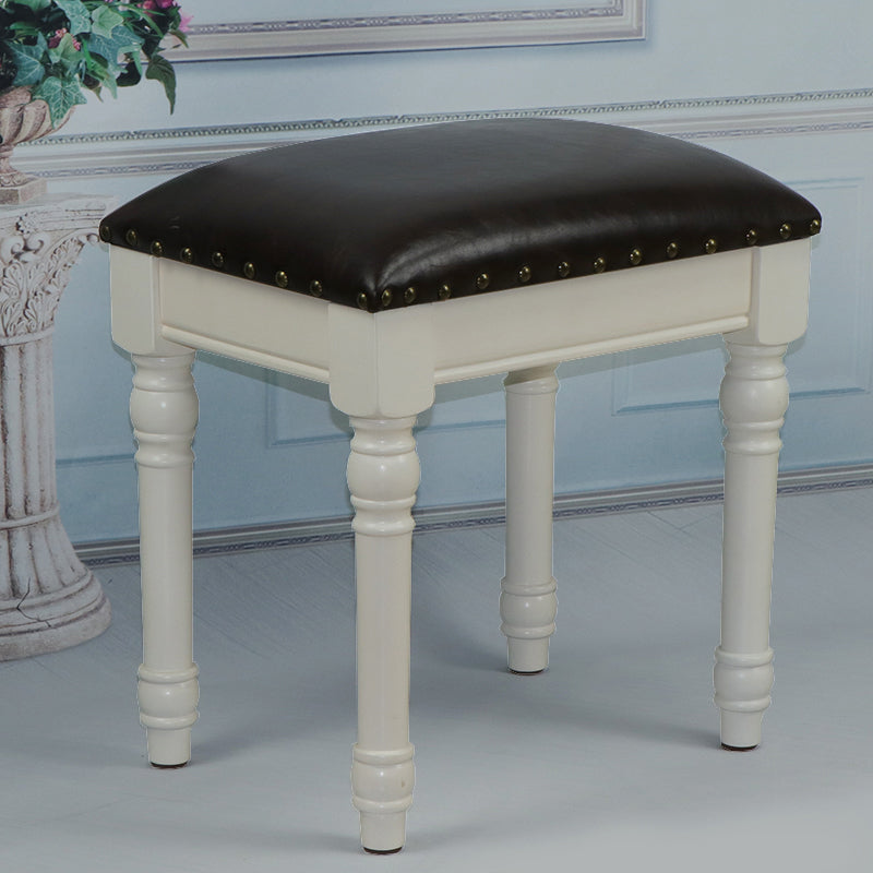 French Country Ottoman Rectangle Standard with Nailhead Trim Faux Leather Solid Ottoman