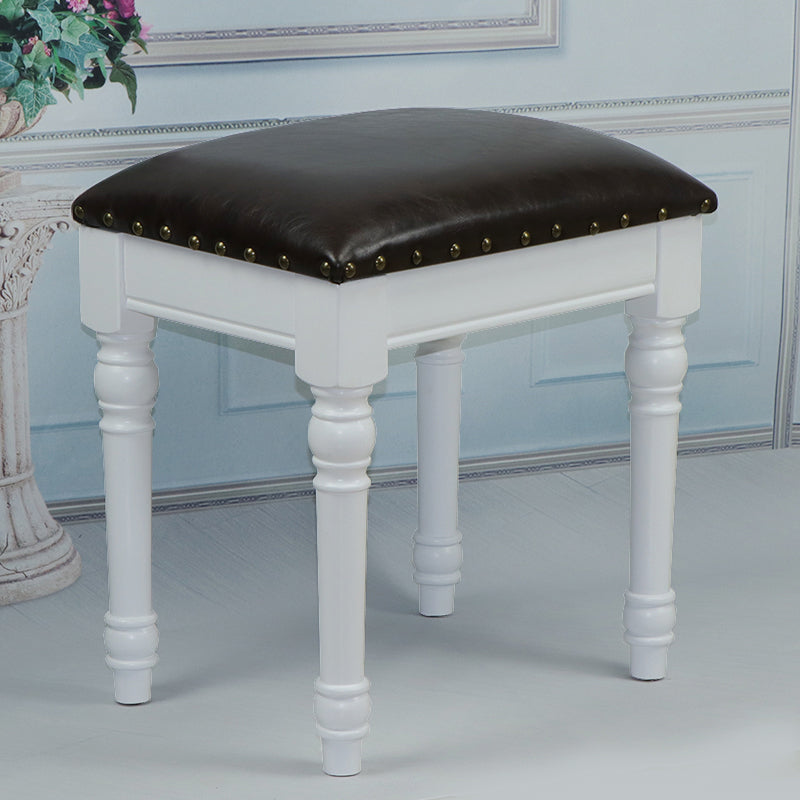 French Country Ottoman Rectangle Standard with Nailhead Trim Faux Leather Solid Ottoman