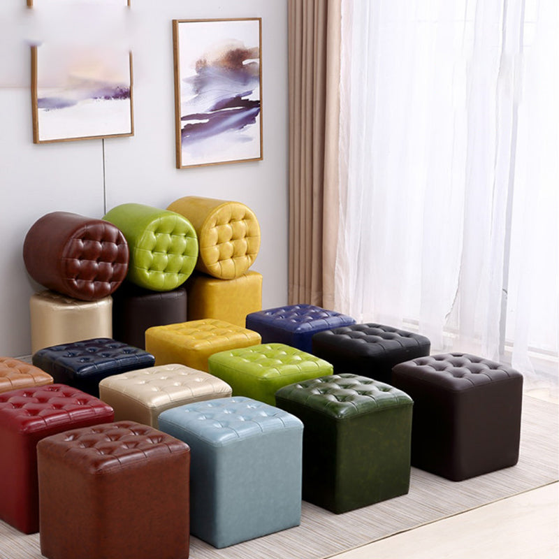 Modern Dark Brown Cube Solid Color Square Leather for Living Room