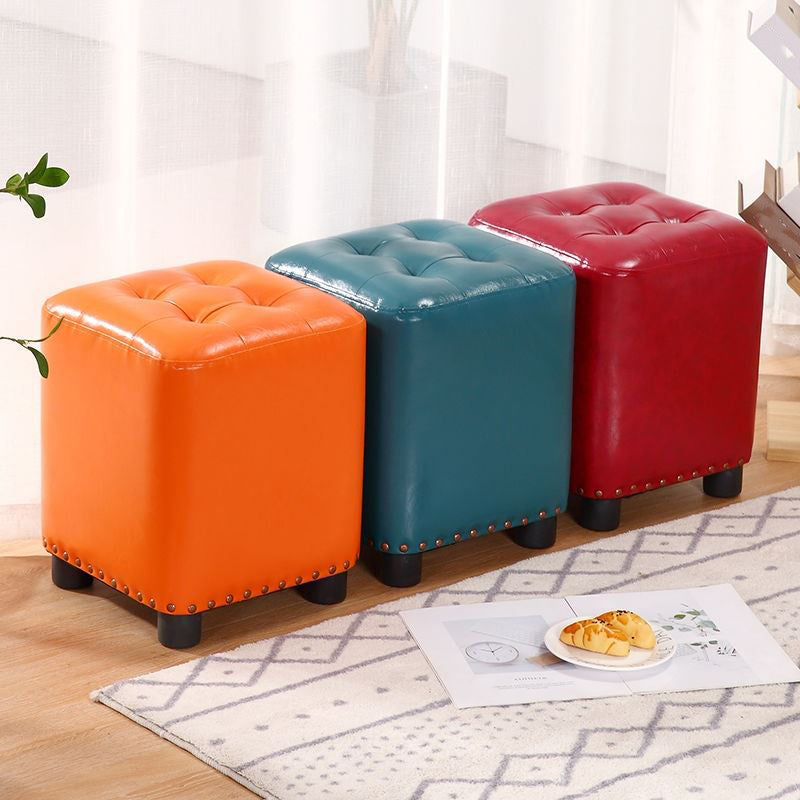 Trendy Leather Ottoman Plain Square Leather Foot Indoor  Stool Ottoman