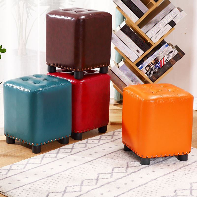 Trendy Leather Ottoman Plain Square Leather Foot Indoor  Stool Ottoman