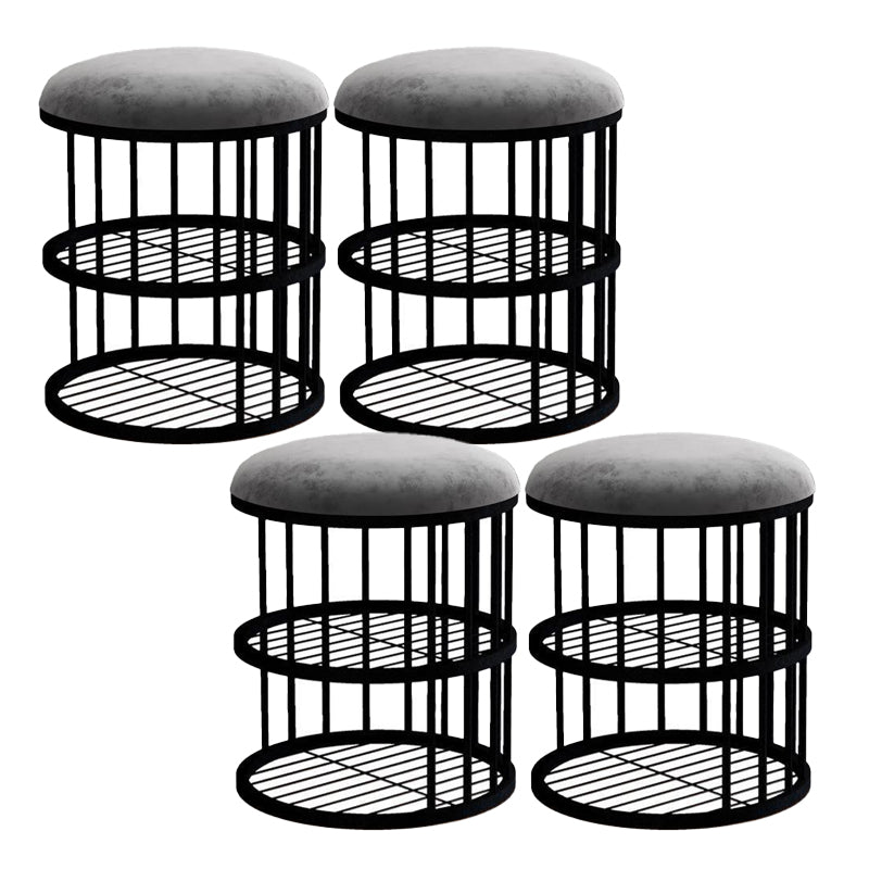 Glam Cylinder Shape Pouf Chair Plain Velvet with Bottom Rack Storage Pouf