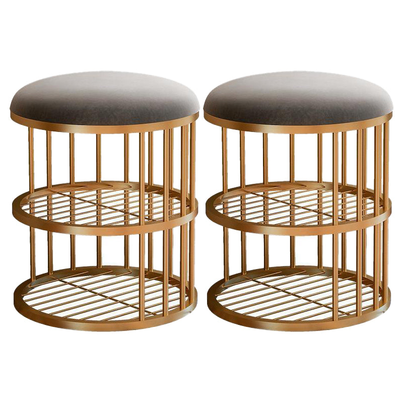 Glam Cylinder Shape Pouf Chair Plain Velvet with Bottom Rack Storage Pouf