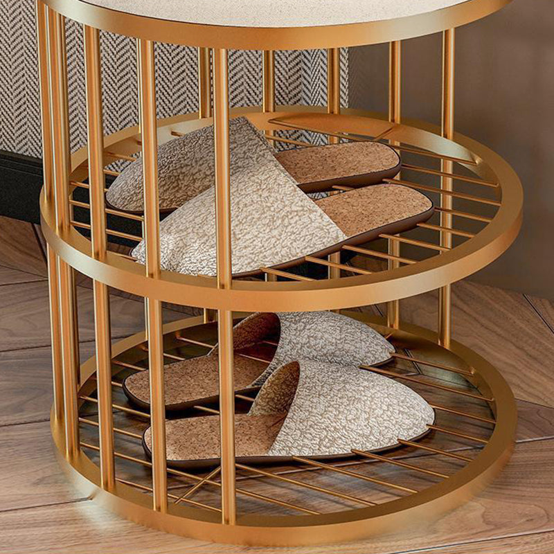 Glam Cylinder Shape Pouf Chair Plain Velvet with Bottom Rack Storage Pouf