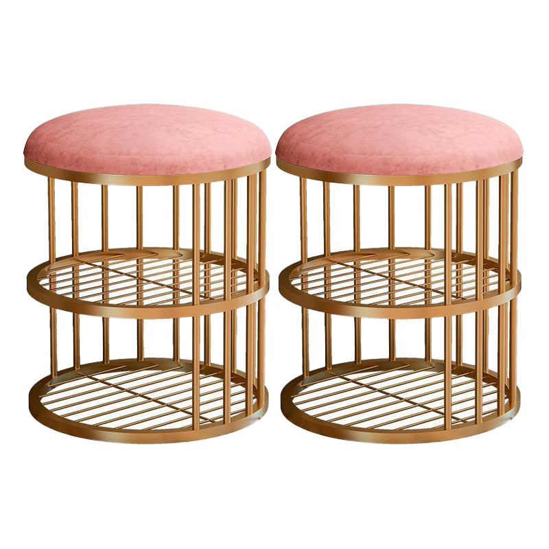 Glam Cylinder Shape Pouf Chair Plain Velvet with Bottom Rack Storage Pouf