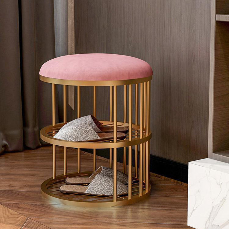 Glam Cylinder Shape Pouf Chair Plain Velvet with Bottom Rack Storage Pouf