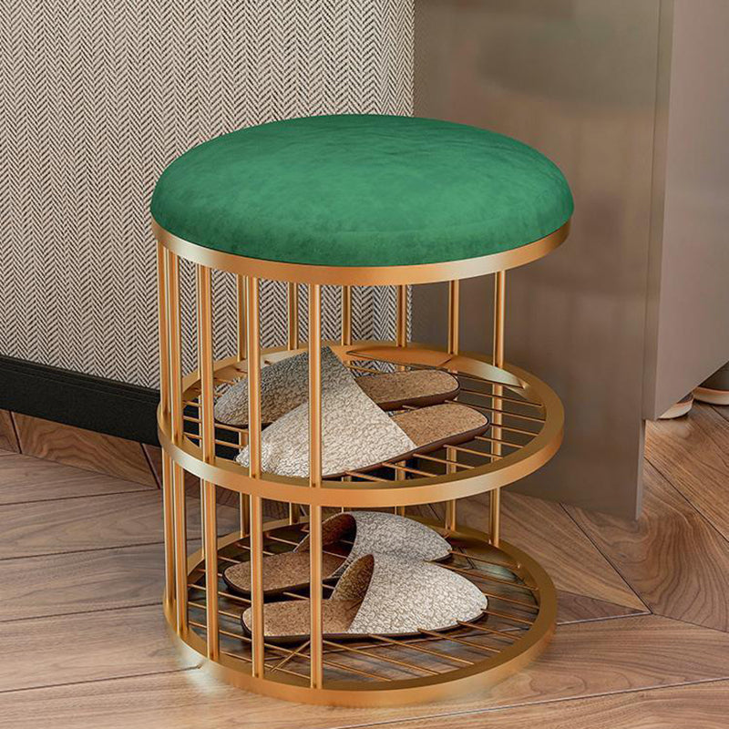 Glam Cylinder Shape Pouf Chair Plain Velvet with Bottom Rack Storage Pouf