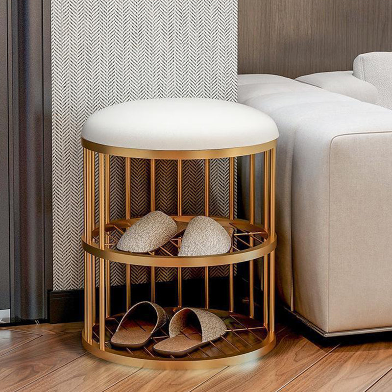 Glam Cylinder Shape Pouf Chair Plain Velvet with Bottom Rack Storage Pouf