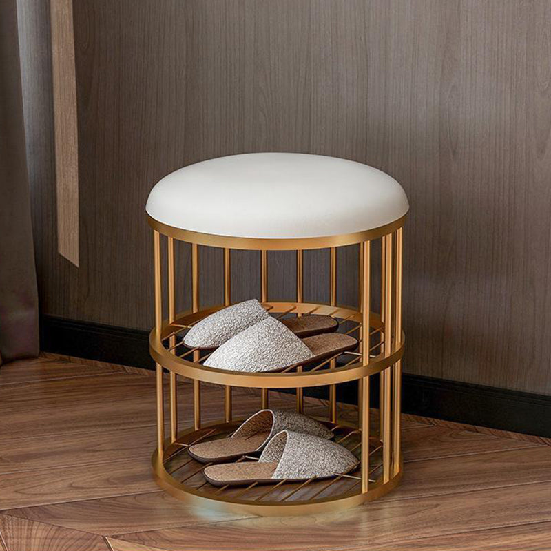 Glam Cylinder Shape Pouf Chair Plain Velvet with Bottom Rack Storage Pouf