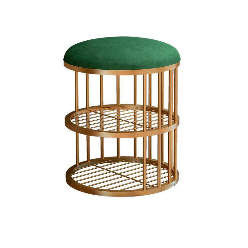 Glam Cylinder Shape Pouf Chair Plain Velvet with Bottom Rack Storage Pouf