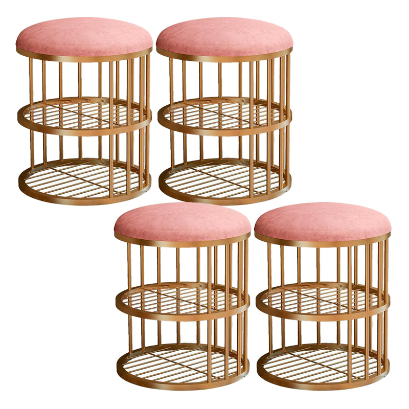 Glam Cylinder Shape Pouf Chair Plain Velvet with Bottom Rack Storage Pouf