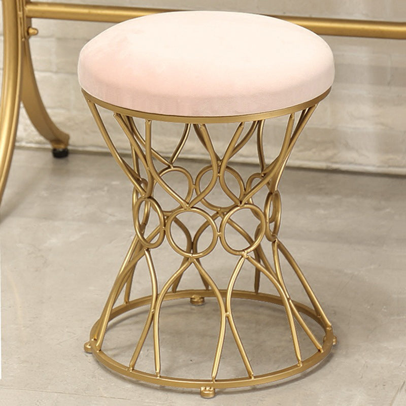 Glam Velvet Ottoman Plain Round Metal Frame Foot Stool Ottoman