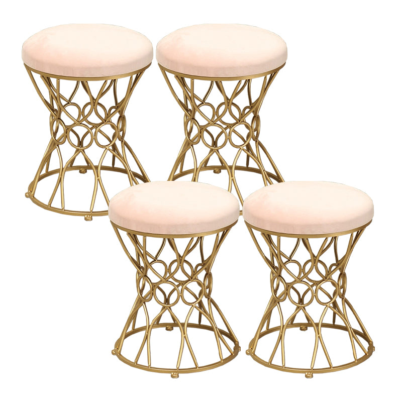 Glam Velvet Ottoman Plain Round Metal Frame Foot Stool Ottoman