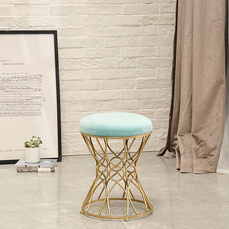 Glam Velvet Ottoman Plain Round Metal Frame Foot Stool Ottoman