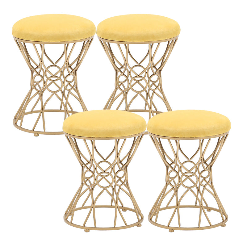 Glam Velvet Ottoman Plain Round Metal Frame Foot Stool Ottoman