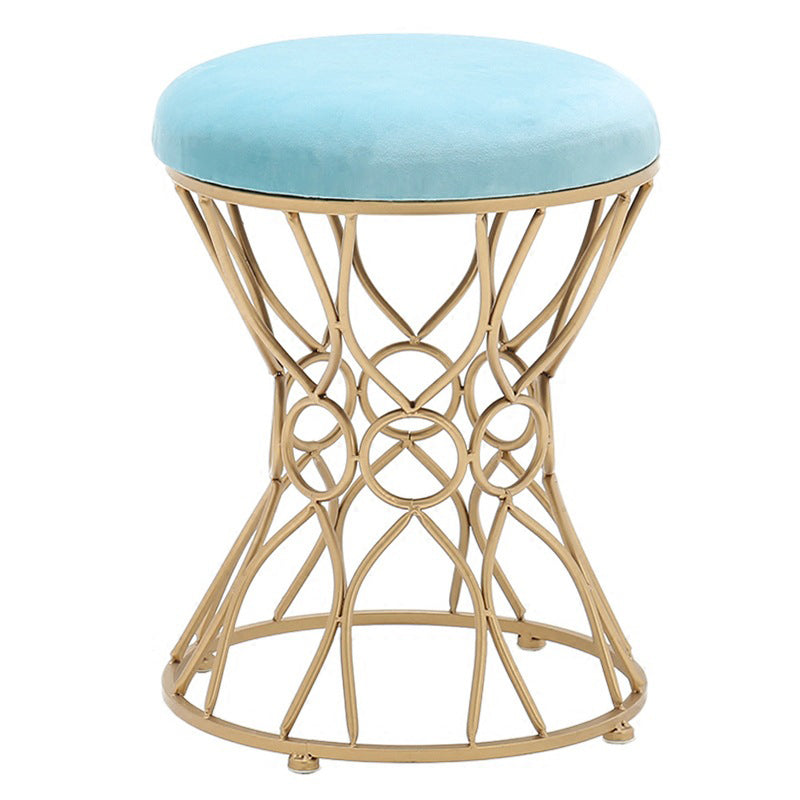 Glam Velvet Ottoman Plain Round Metal Frame Foot Stool Ottoman