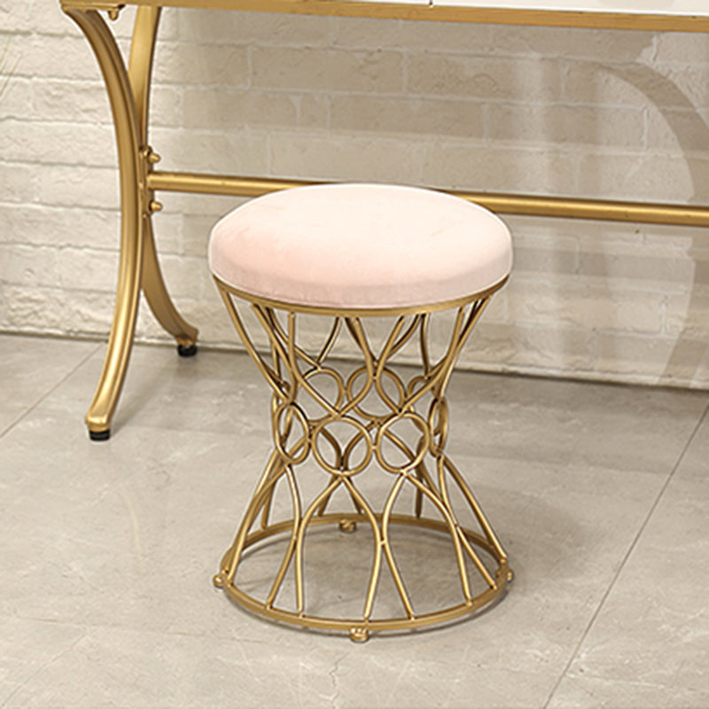 Glam Velvet Ottoman Plain Round Metal Frame Foot Stool Ottoman