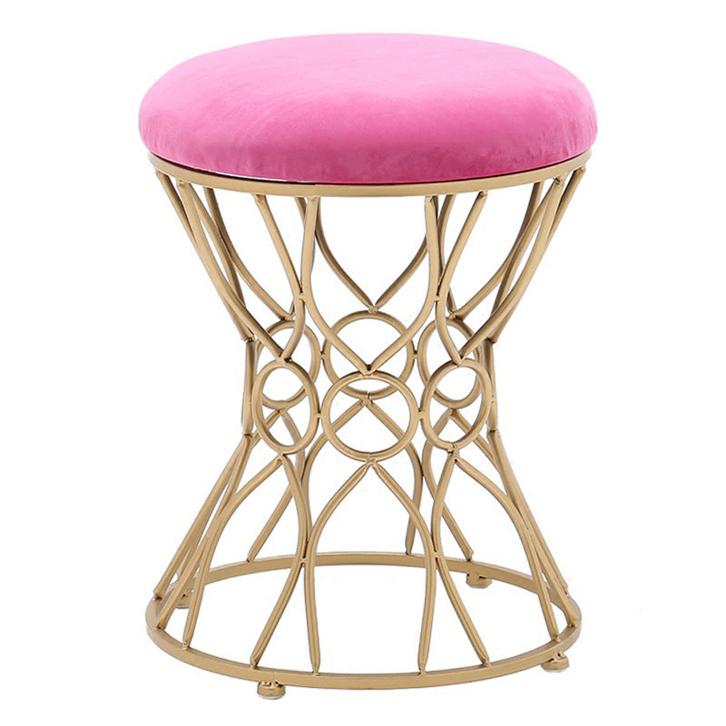Glam Velvet Ottoman Plain Round Metal Frame Foot Stool Ottoman