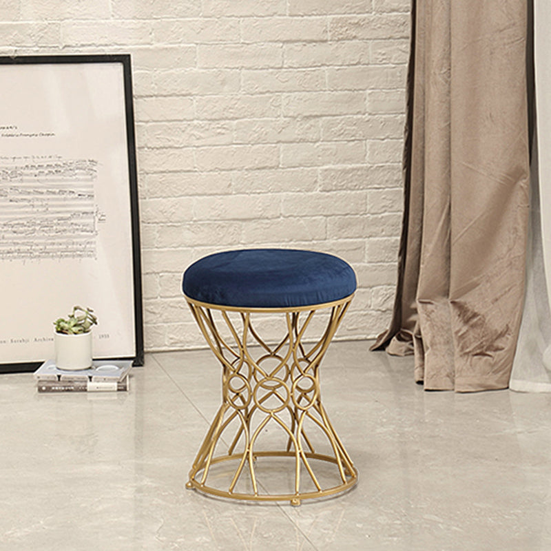 Glam Velvet Ottoman Plain Round Metal Frame Foot Stool Ottoman