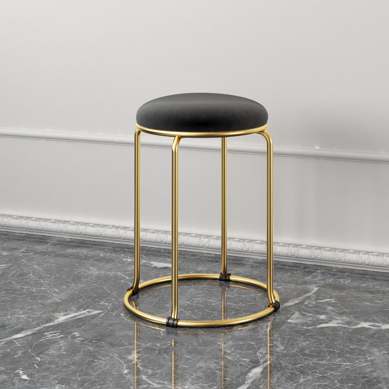 Glam Standard Ottoman Fade Resistant Velvet Mental Leg Solid Color Round Ottoman