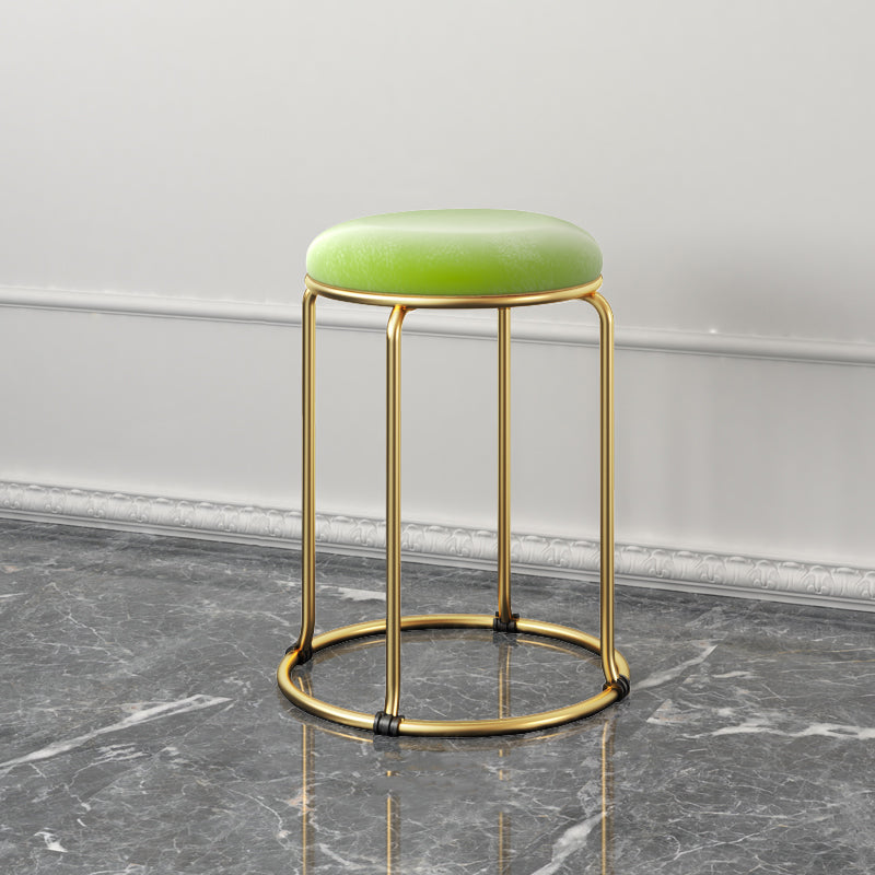 Glam Standard Ottoman Fade Resistant Velvet Mental Leg Solid Color Round Ottoman