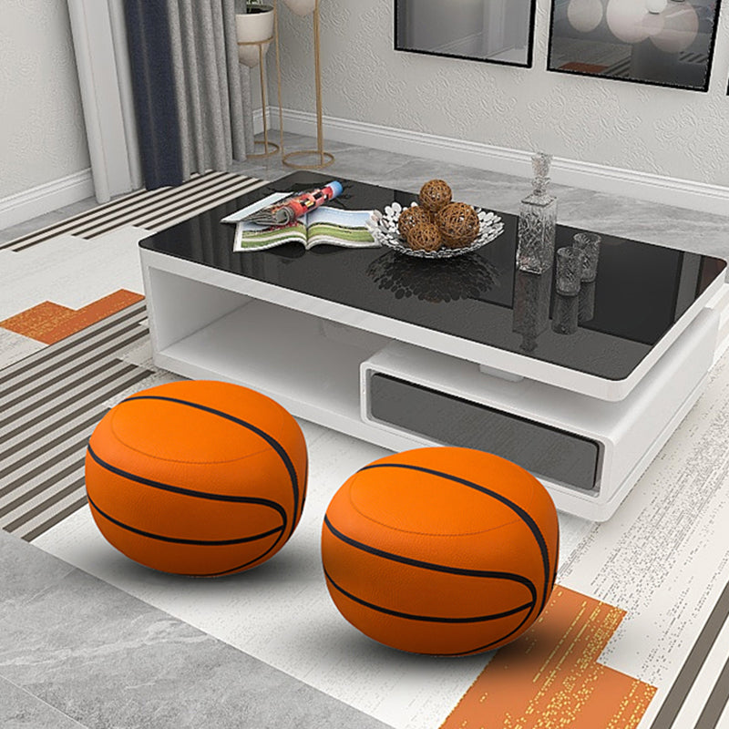 Geometric Print Ottoman Pouf Scratch Resistant Specialty Faux Leather Ottoman