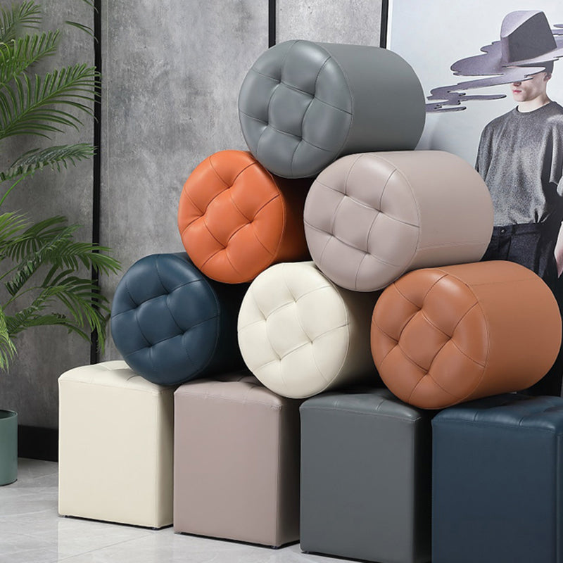 Genuine Leathe Ottoman Square Modern Water Resistant Tufted Cube Ottoman