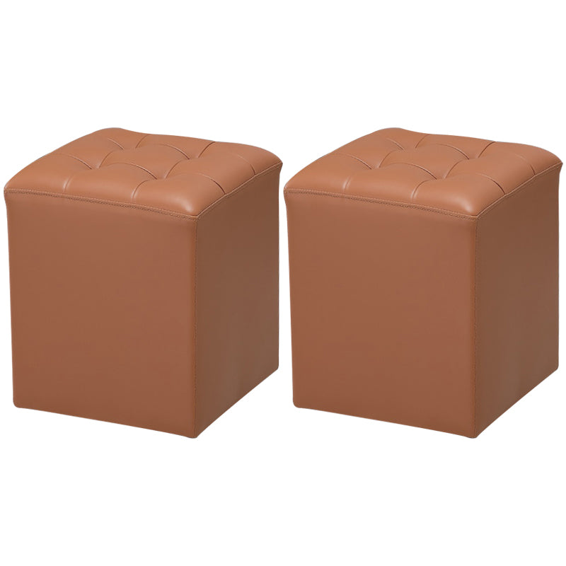 Genuine Leathe Ottoman Square Modern Water Resistant Tufted Cube Ottoman