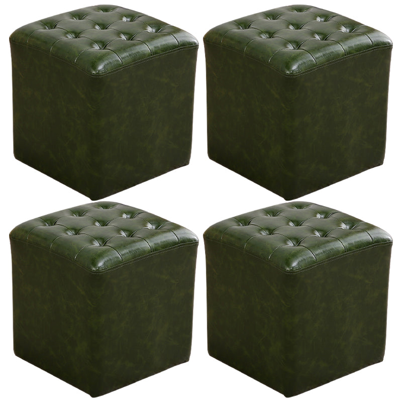 Mid-Century Modern Plain Boucle Square Pouf PU Leather Tufted Ottoman Footrest